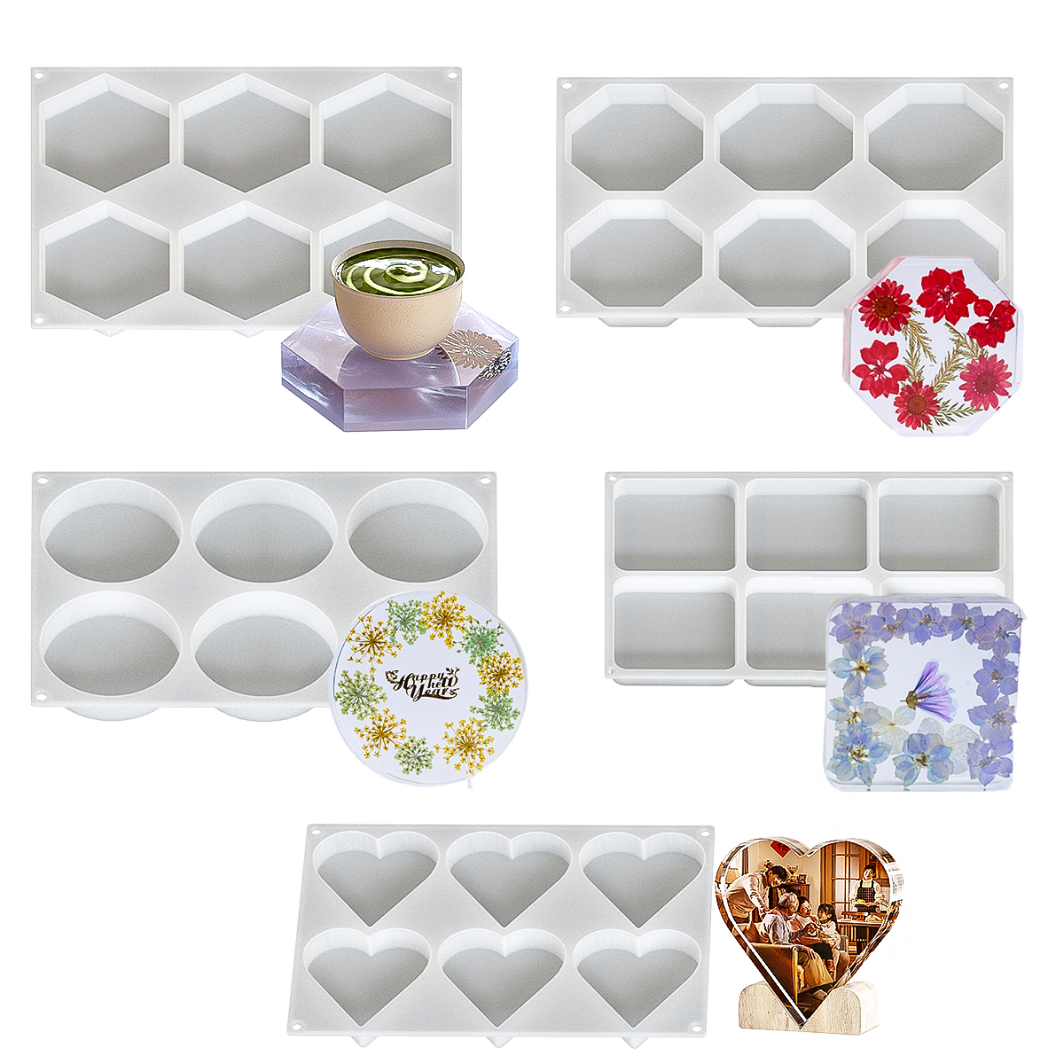 Resin Art Tray - 6 Holes Coaster Silicone Mold DIY