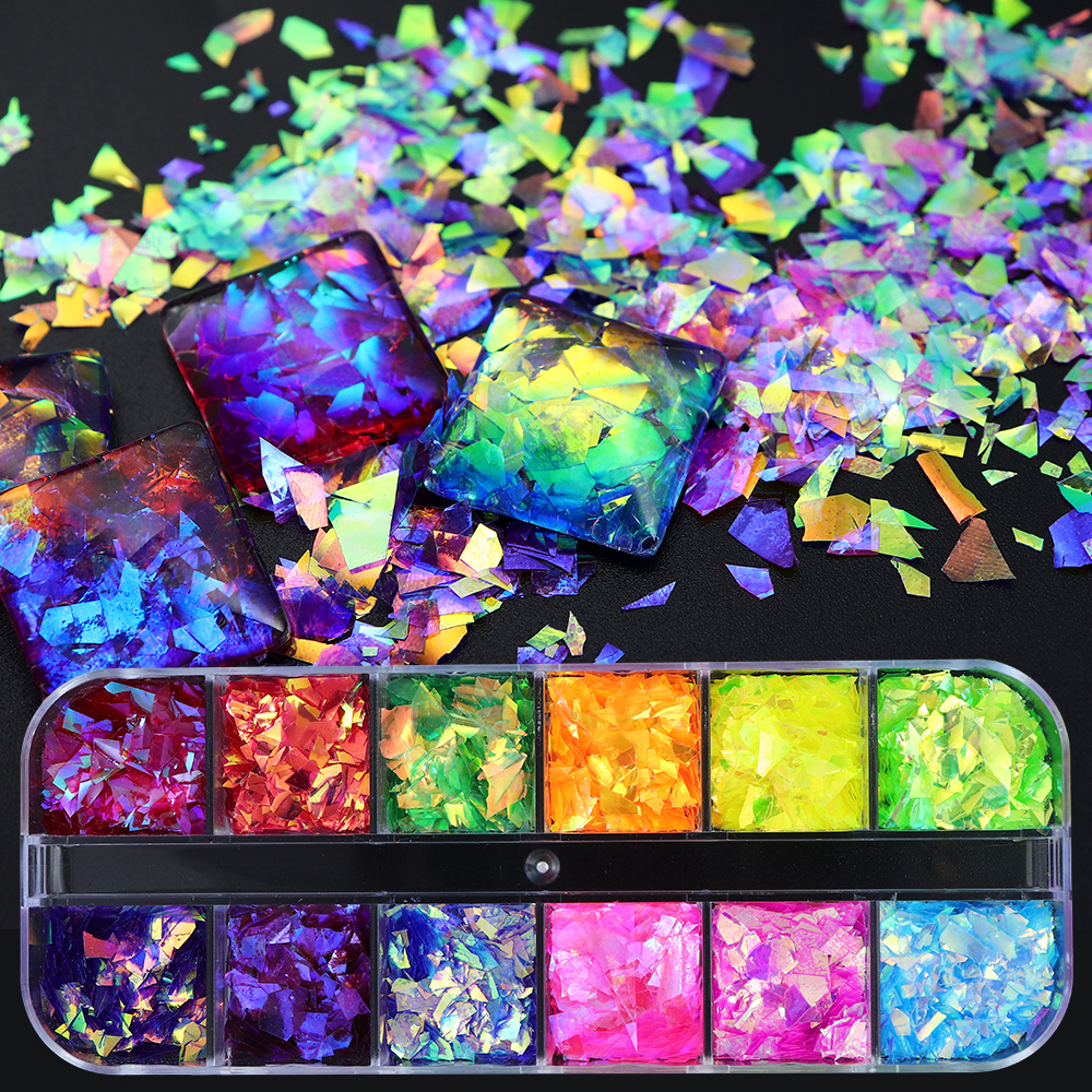 Resin Art Glitter - 12 Grids/Box Iridescent Glitter Irregular Flakes