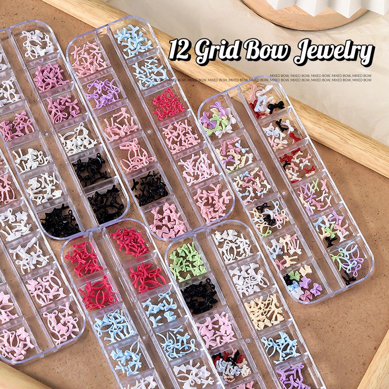 Resin Art Diy - 12 Grid Multiple Colors Bowknots Nail