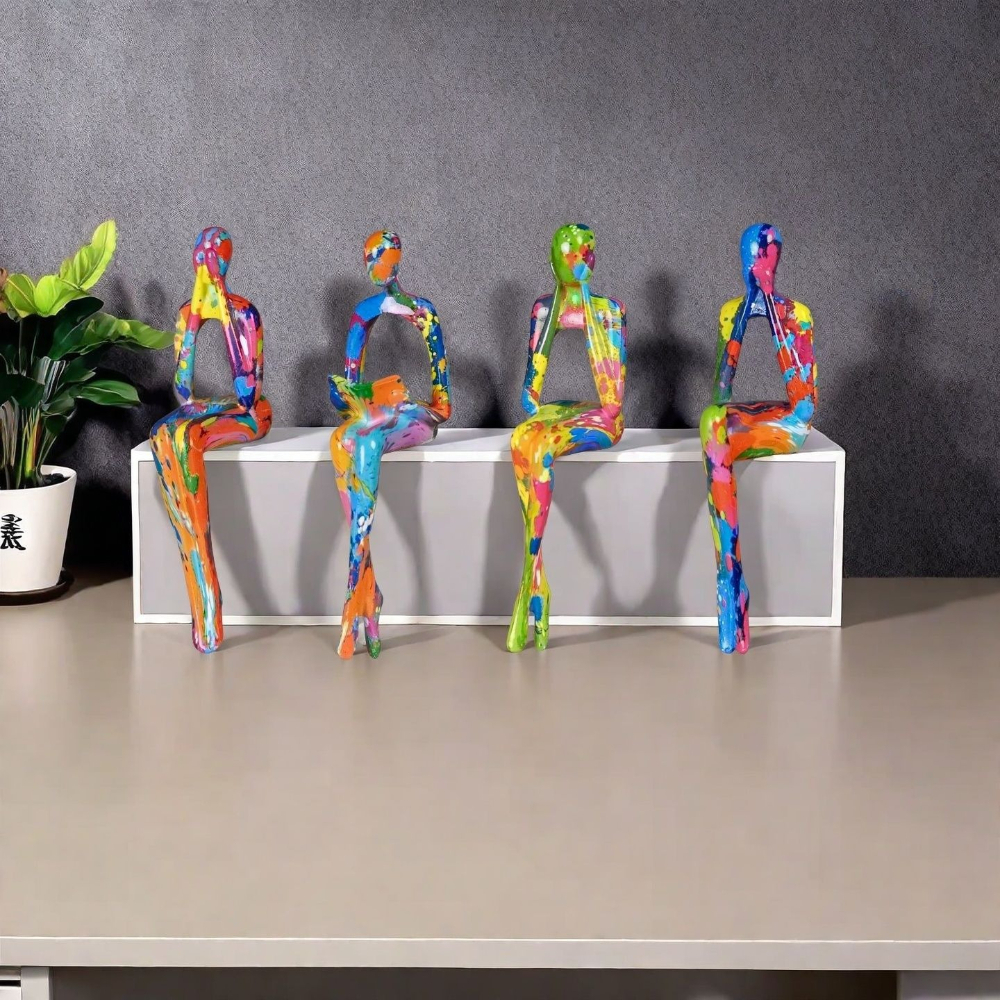 Resin Art Wedding Gift - 4-Piece Character Abstract Thinker Color Sculpture