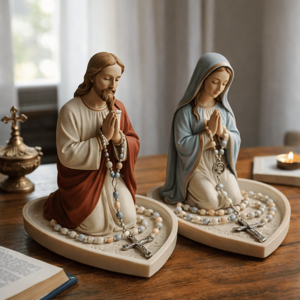 Resin Art Tray - Jesus Virgin Mary Praying Statue Holder