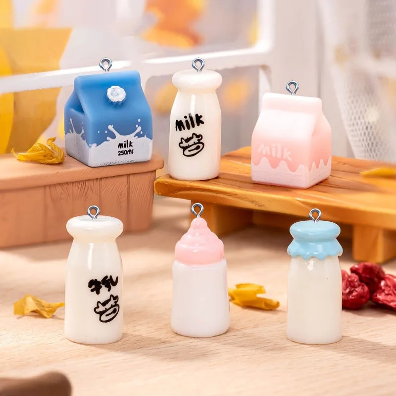 Resin Art Box - 10Pcs Mini Milk Bottle Resin Charms