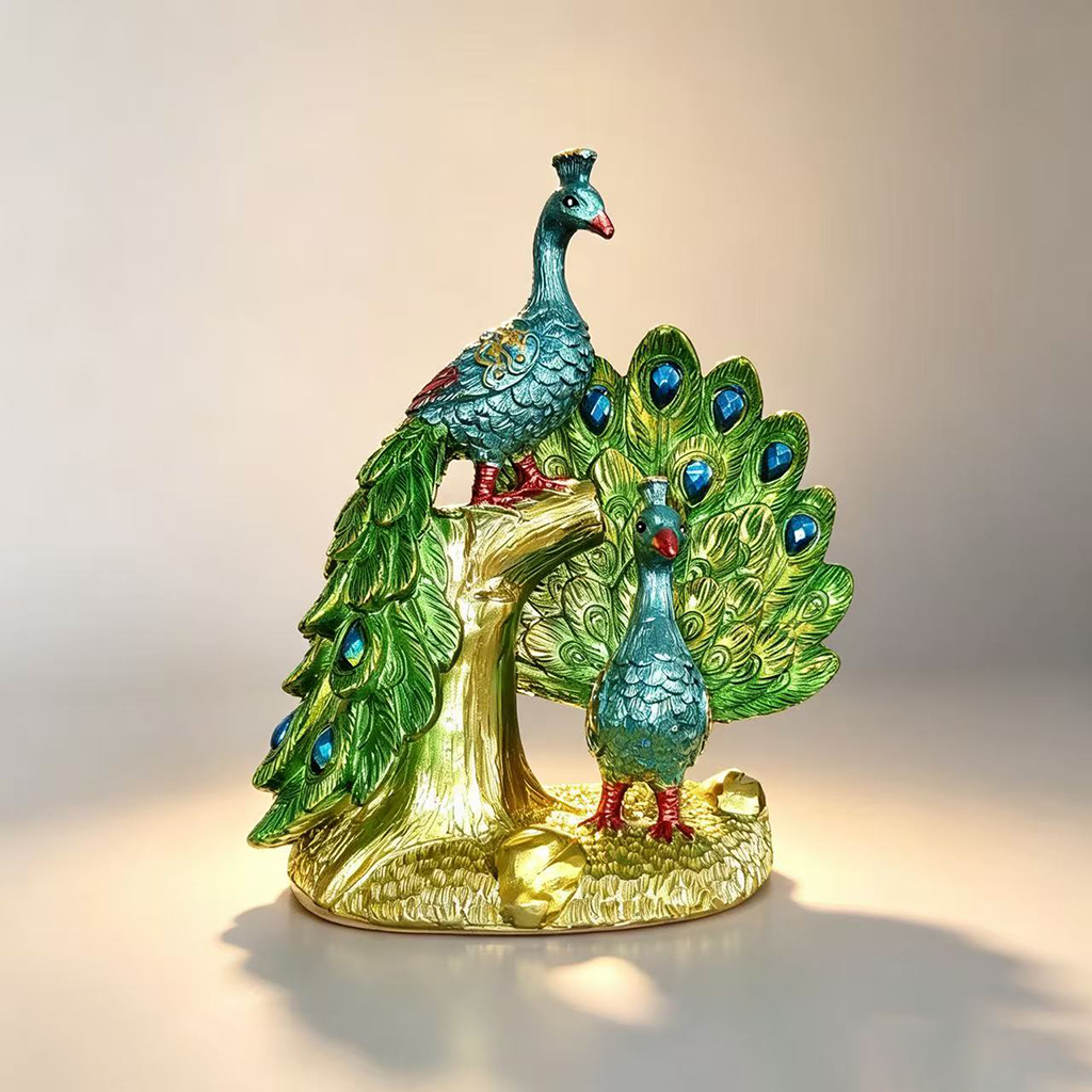 Resin Art Wedding Gift - Luxury Peacock Resin Sculpture Figurine Gold