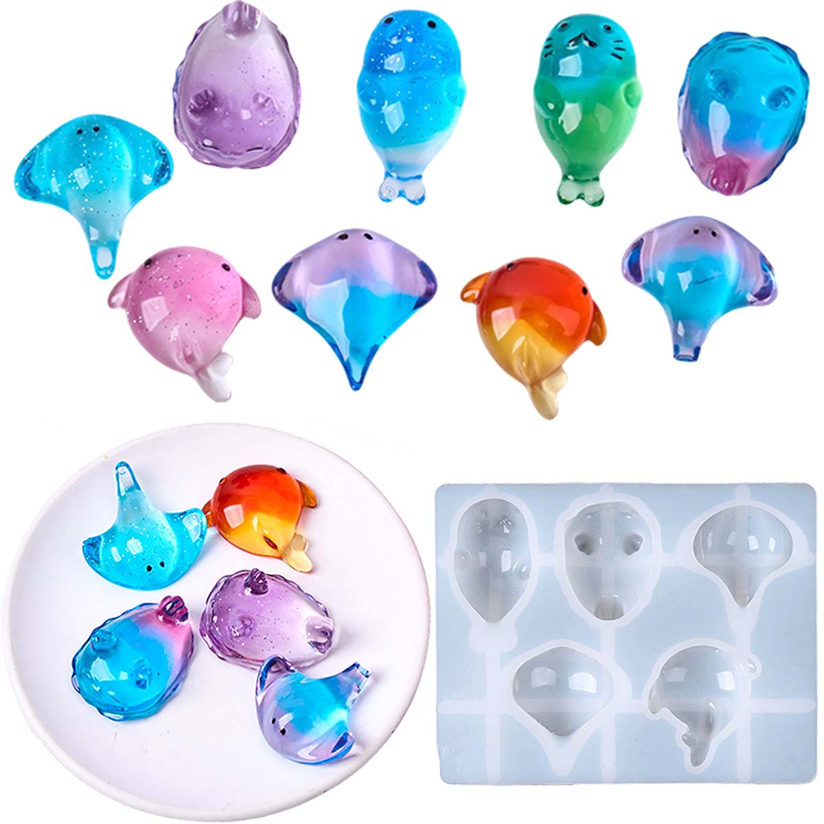 Resin Art A Keychain - 3D Healing Kawaii Manta Ray Whale