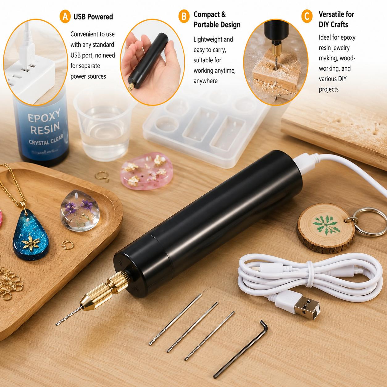 Resin Art A Keychain - Mini Electric Drill USB Powered Handheld