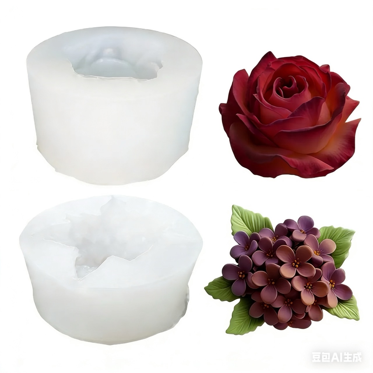 Resin Art Wedding Gift - 2-Piece 3D Rose and Lilac Silicone