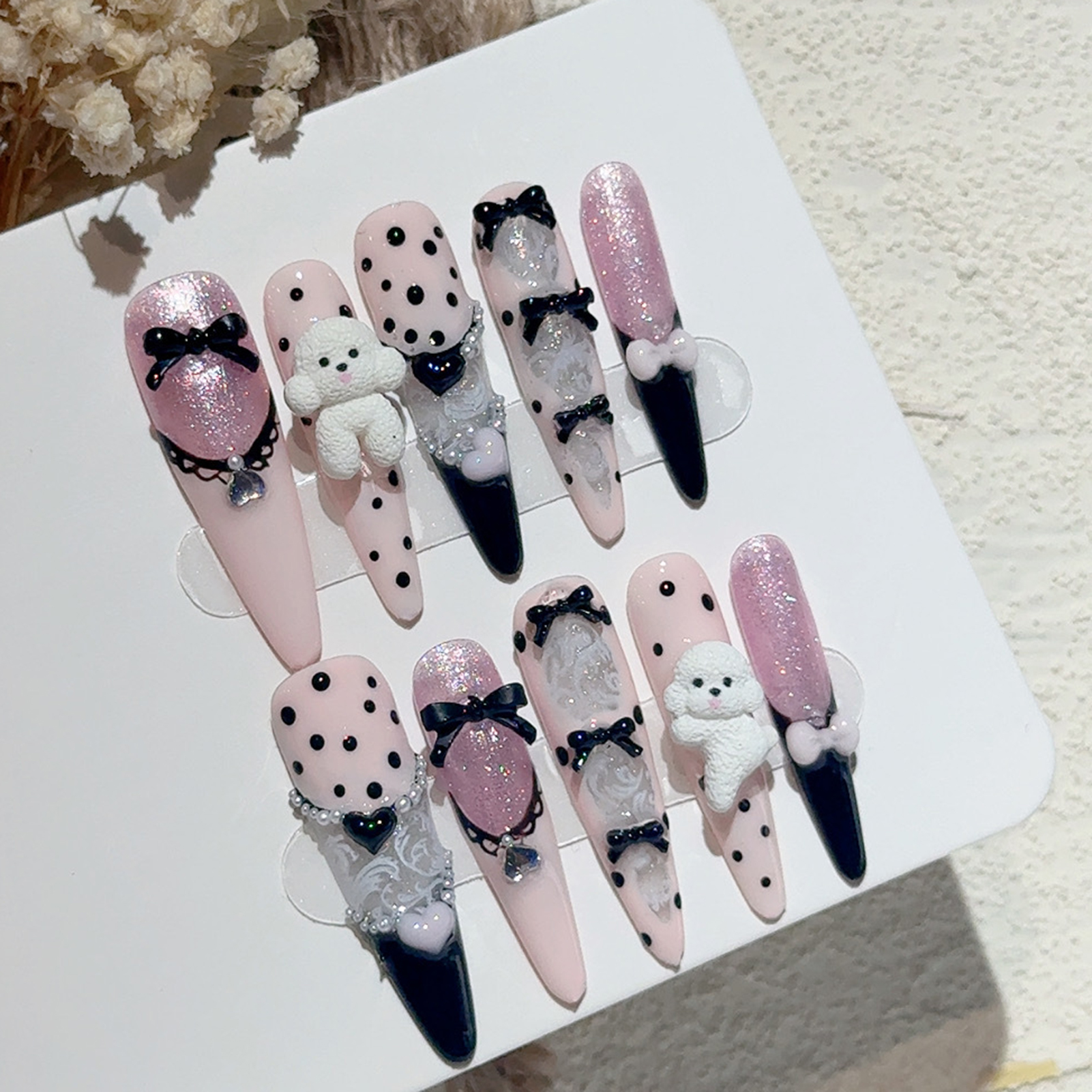 Resin Art Diy - 10PCS Black Lace Polka Dot Ballet