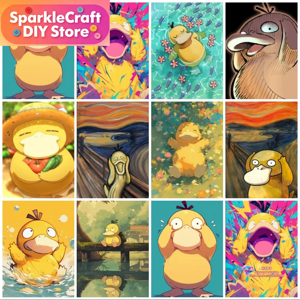 Resin Art Sticker - 1pc frameless Psyduck Cartoon 5D Diamond