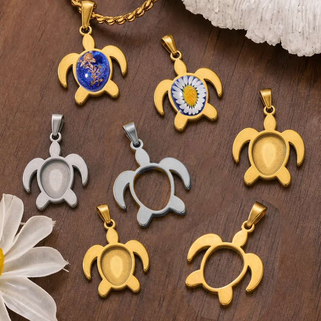 Resin Art Box - 5pcs Stainless Steel Turtle Pendant Fit