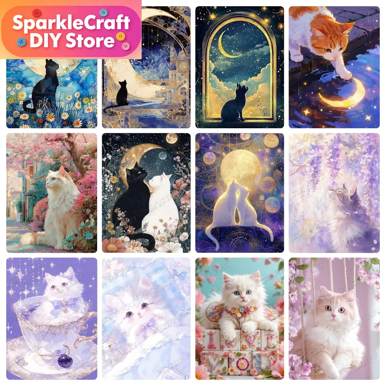 Animal Cat Moon Diamond Painti - Resin Art Kits ulasan dan harga
