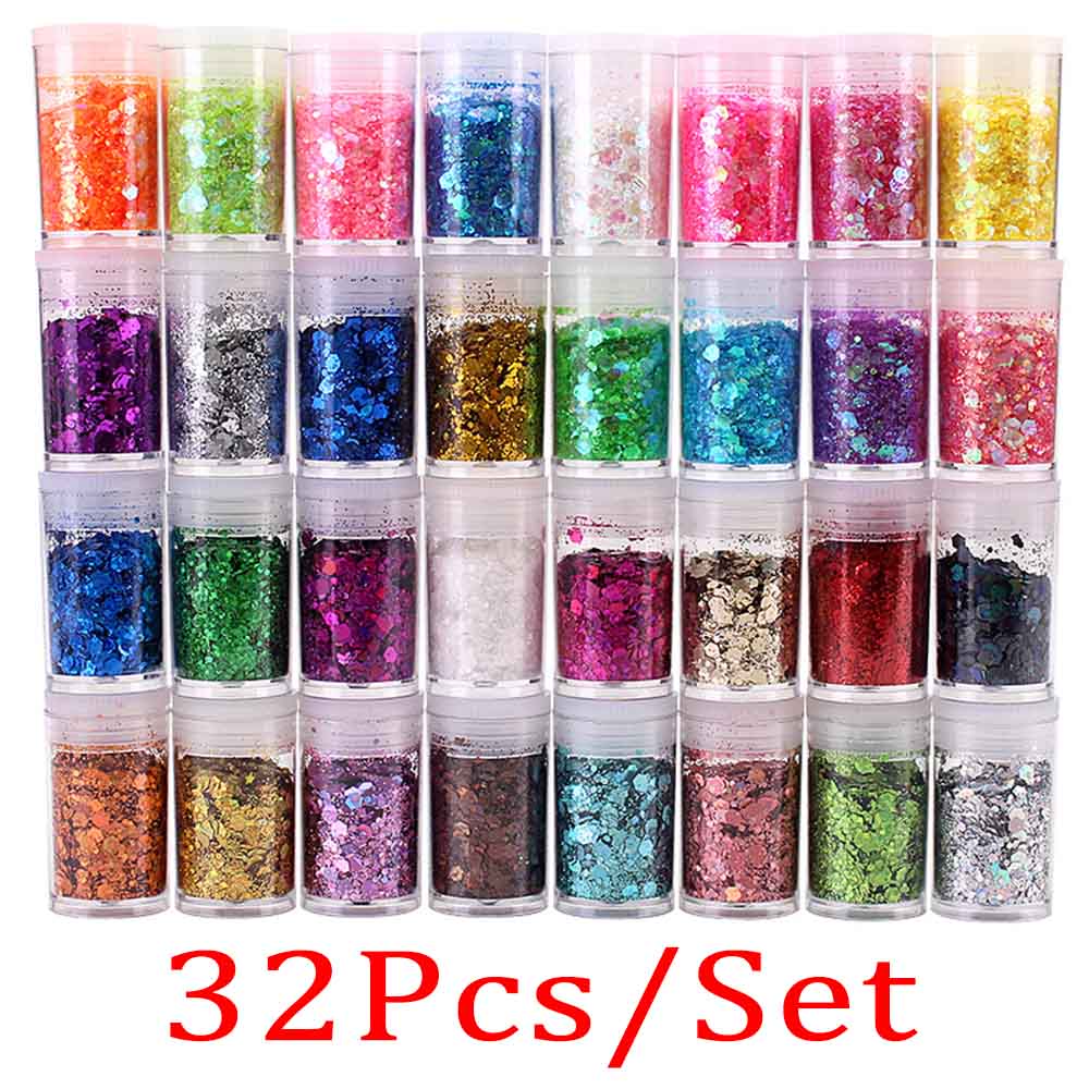 32/24/20Pcs Holographic Nail G - Pearl Powder Resin ulasan dan harga