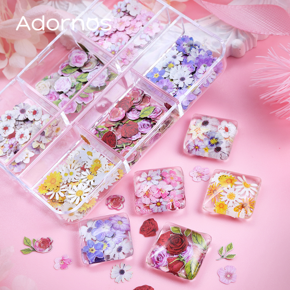 6 Grids Flowers Wood Pulp Chip - Resin Art Rose ulasan dan harga